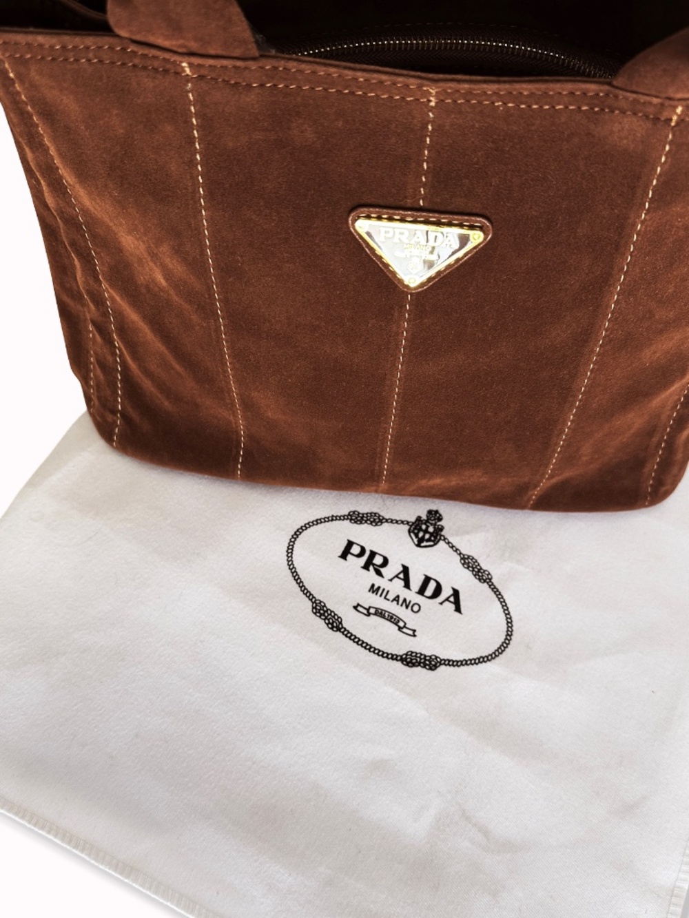 Vintage PRADA Milano Sienna Brown Suede Tote Bag – Made in Italy - Picture 15 of 15